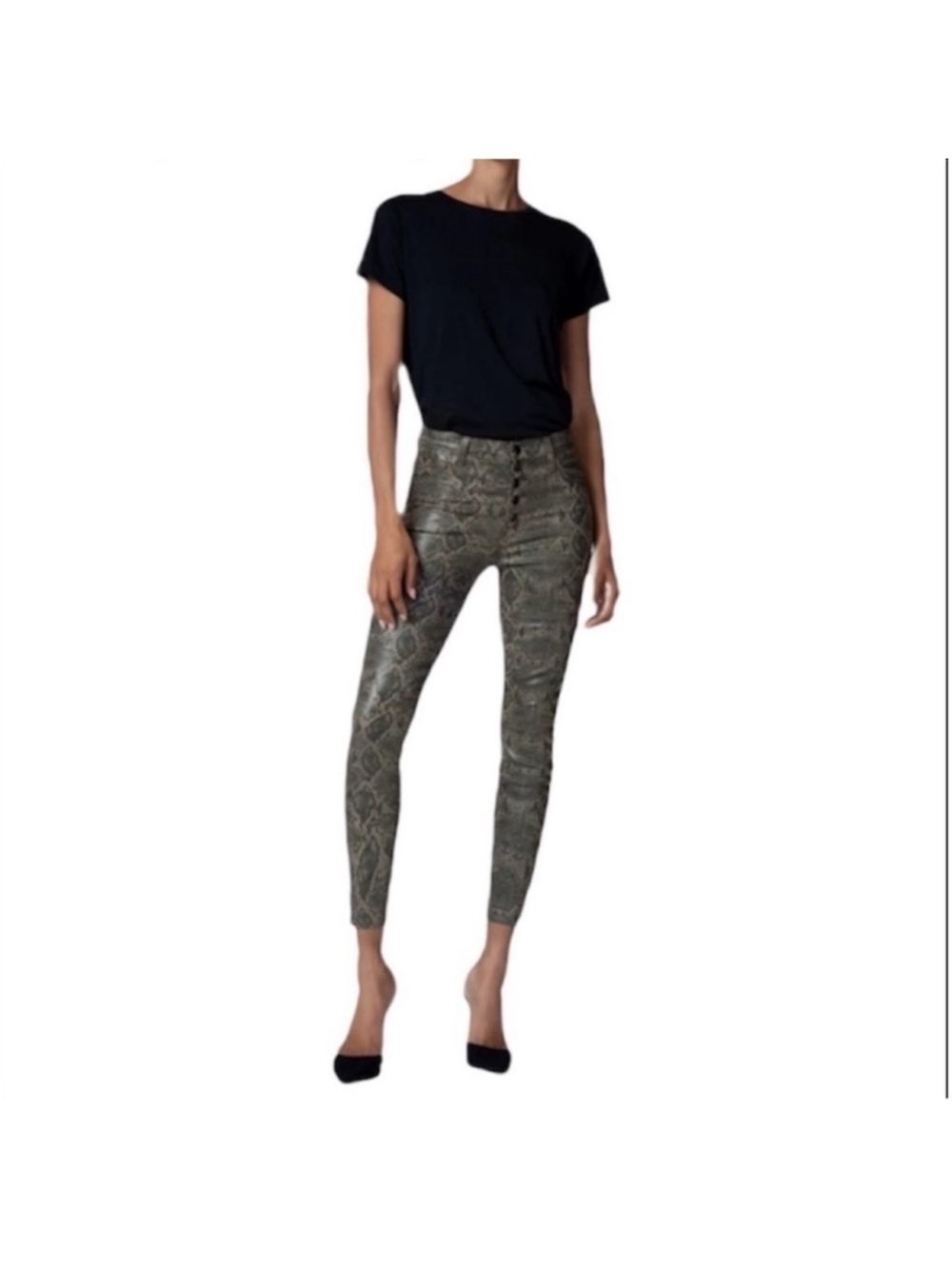 J Brand NWT Lillie high rise crop skinny snake print button front jean size 30